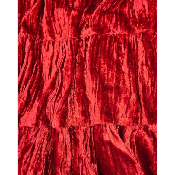 Vtg Broomstick Skirt Red Mini Velvet Tiered Western L Star of India Boho Cowgirl - Picture 10 of 10